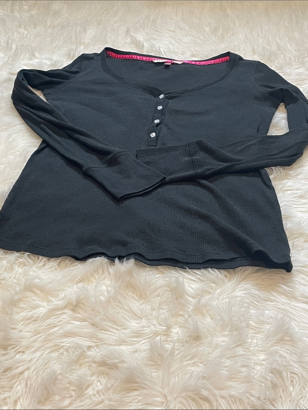 Victoria's Secret Black Long-Sleeve Sleep Henley Medium - Picture 11 of 14